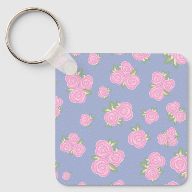 Chaveiro padrão floral de rosas vintage (Frente)