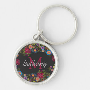 Chaveiro Padrão Floral Escuro Bem Ornamentado Personalizado