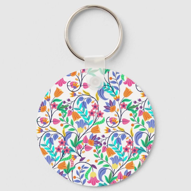 Chaveiro Padrão Floral Exótico Colorido (Frente)