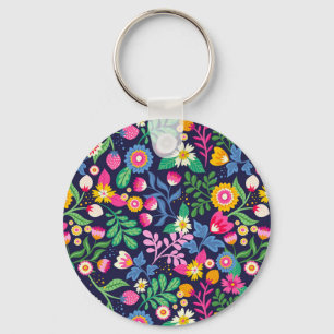 Chaveiro Padrão Floral Exótico Pintado à Mão-48330