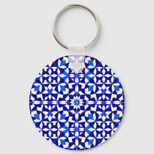 Chaveiro Padrão Floral Geométrico Azul-Marinho