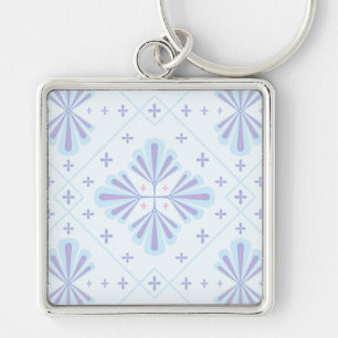 Chaveiro Padrão Floral Geométrico Azul Pastel