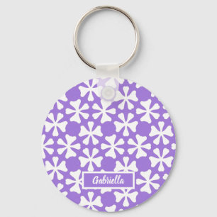 Chaveiro Padrão Floral Geométrico Moderno Lavanda e Branco