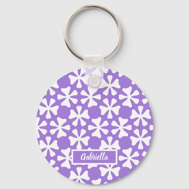 Chaveiro Padrão Floral Geométrico Moderno Lavanda e Branco (Frente)