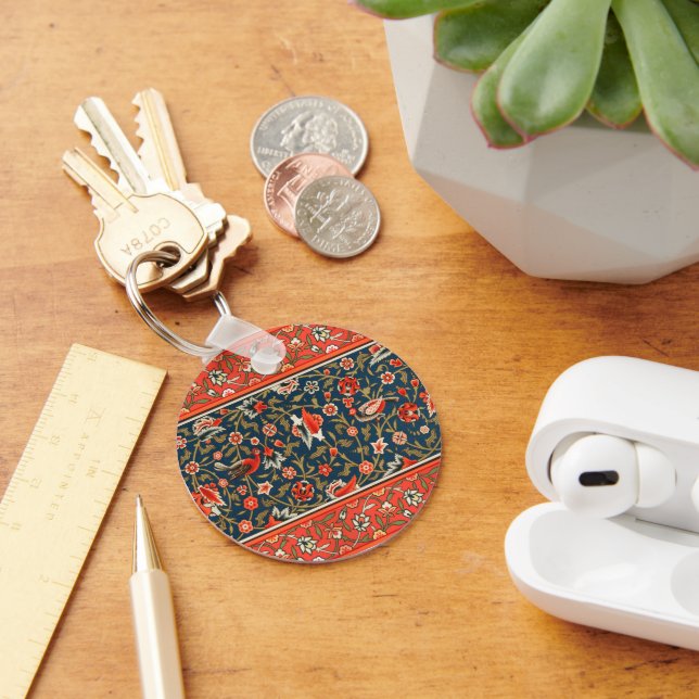 Chaveiro Padrão Floral Indo-Persa Bohemiano Vintage Vermelh (Mesa)