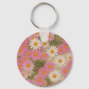 Chaveiro Padrão Floral Margarida Retro Estética Design