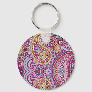 Chaveiro Padrão Floral Paisley Boho Vibrante Arte Colorid