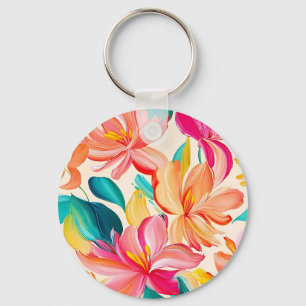 Chaveiro Padrão Floral Pintado Vibrante
