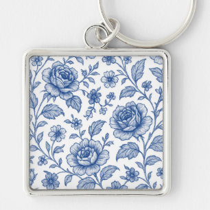 Chaveiro Padrão Floral Real de Rosas Azuis