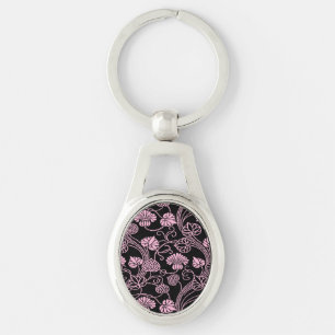 Chaveiro Padrão Floral Retroativo Rosa em Preto