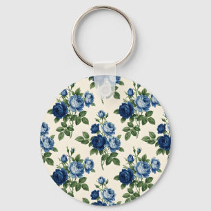 Chaveiro Padrão Floral Rosa Azul