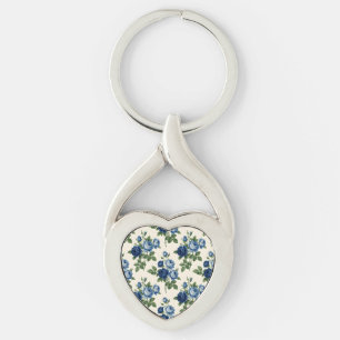 Chaveiro Padrão Floral Rosa Azul