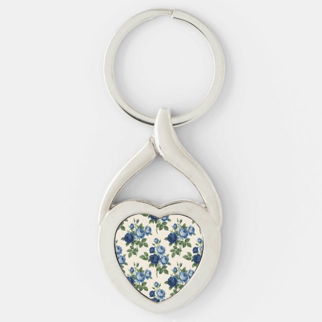 Chaveiro Padrão Floral Rosa Azul (Frente)
