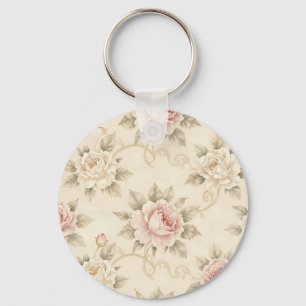 Chaveiro Padrão Floral Rosa Damask Rosa Vintage