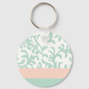 Chaveiro Padrão Floral Rosa Verde e Rosa Rosa Mínimo