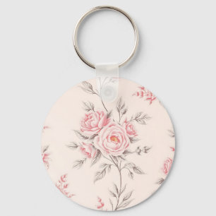 Chaveiro Padrão Floral Rosas Cor-de-Rosa Vintage