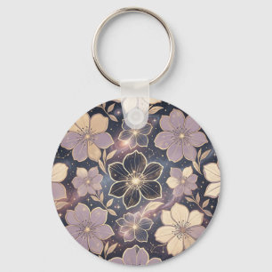Chaveiro Padrão Floral Roxo Dourado Celestial Estrelas Galá