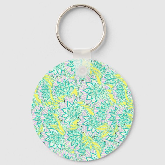 Chaveiro Padrão floral verde-amarelo (Frente)
