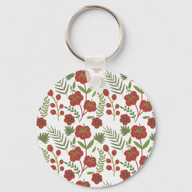 Chaveiro Padrão floral vermelho sem costura sobre fundo bra (Frente)
