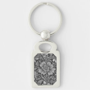 Chaveiro Padrão Floral Vintage Monocromático