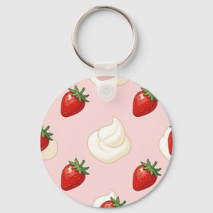 Chaveiro Padrão Fofo de Morango com Creme Chantilly