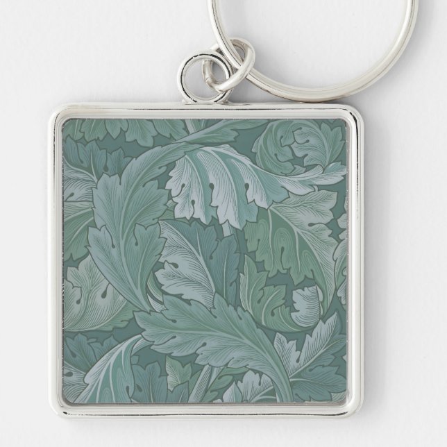 Chaveiro Padrão Folha de Acanto Azul Teal de William Morris (Frente)