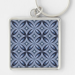 Chaveiro Padrão Geométrico Azul Estilo Retro