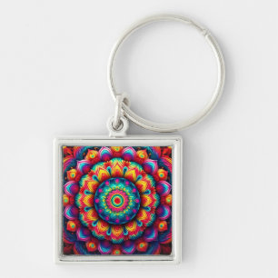 Chaveiro Padrão Geométrico Colorido de Mandala