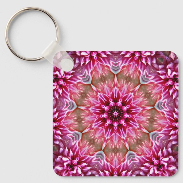 Chaveiro Padrão Geométrico de Flor Cor-de-Rosa Mandala - 67 (Frente)