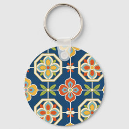 Chaveiro Padrão Geométrico Floral Colorido Art Déco Retro