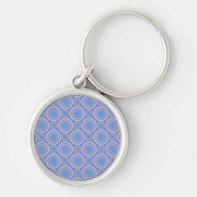 Chaveiro Padrão Geométrico Fofo Círculos Rosa sobre Azul (Frente)