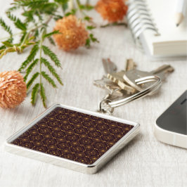 Chaveiro Padrão geométrico intrincado com diamante dourado