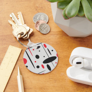 Chaveiro Padrão Geométrico Preto e Vermelho