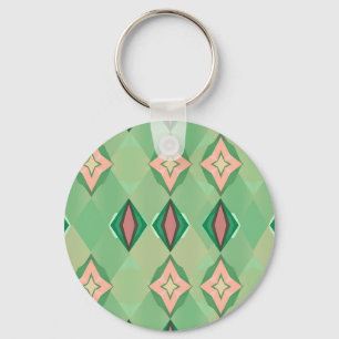 Chaveiro Padrão Geométrico Retro Verde Rosa Diamante Estrel