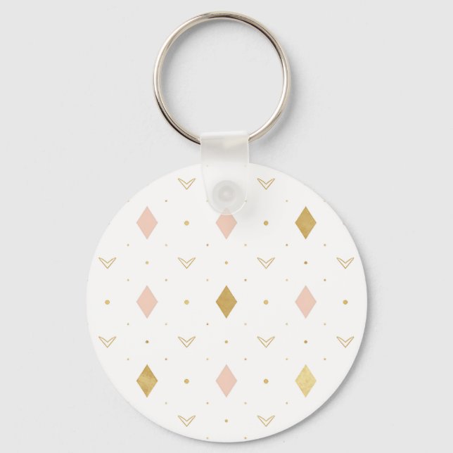 Chaveiro Padrão Geométrico Rosa Bege Dourado (Frente)