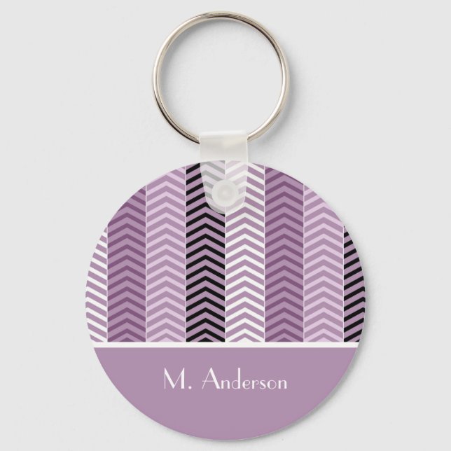 Chaveiro Padrão Girly Purple Chevron Stripes Com Nome (Frente)