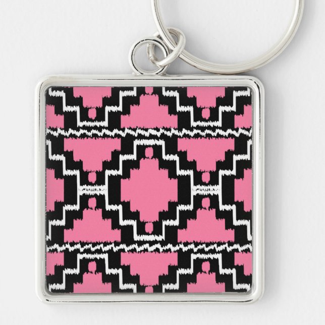 Chaveiro Padrão Ikat Aztec - Rosa Fuchsia, Preto e Branco (Frente)