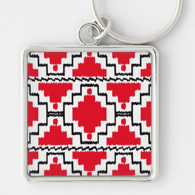 Chaveiro Padrão Ikat Aztec - Vermelho, Preto e Branco (Frente)
