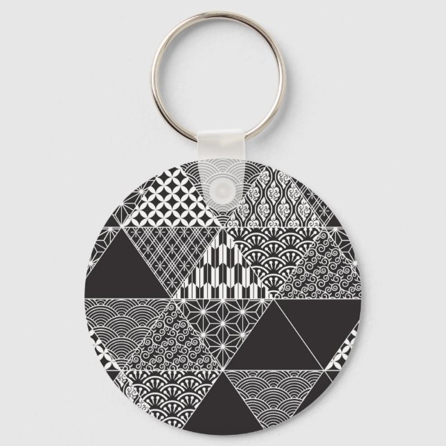 Chaveiro Padrão Japonês de Triângulo de Colagem Preta e Bra (Frente)