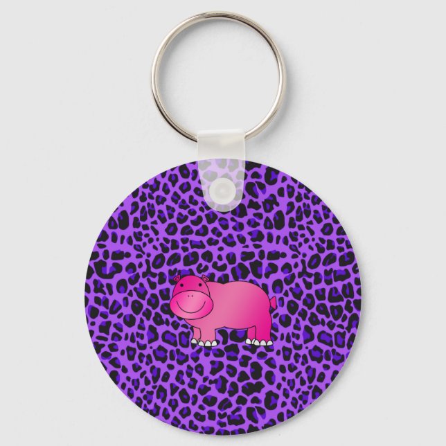 Chaveiro Padrão-leopardo roxo do hipopótamo rosa-claro (Frente)
