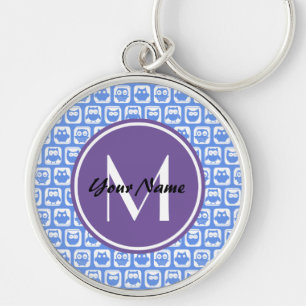 Chaveiro Padrão Lilac Monograma Azul e Coruja Branca