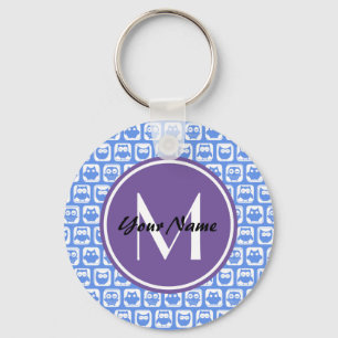 Chaveiro Padrão Lilac Monograma Azul e Coruja Branca