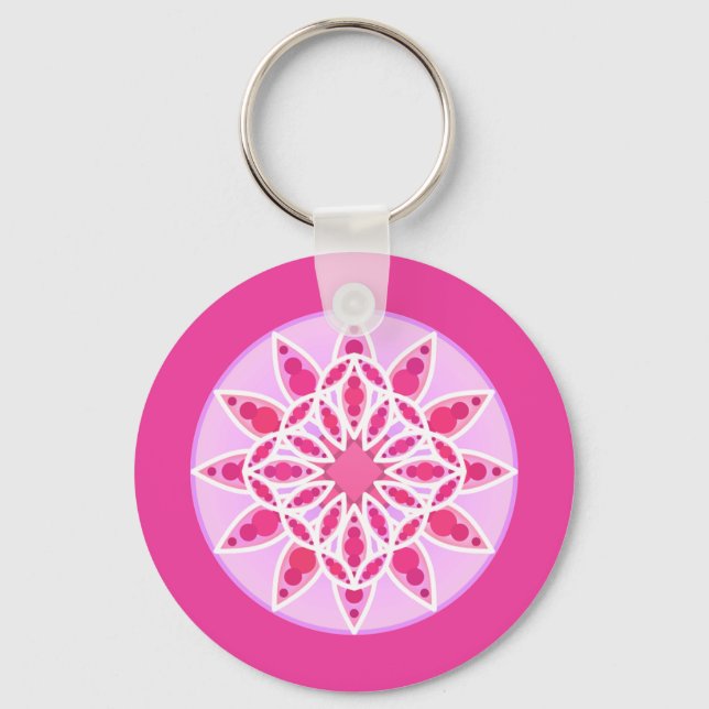 Chaveiro Padrão Mandala em rosa, fúcsia e branco (Frente)