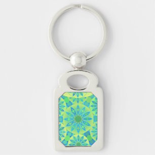 Chaveiro Padrão Mandala, turquesa, azul, verde limão