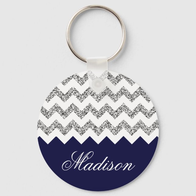 Chaveiro Padrão marinho Azul de Glitter Glitter Chevron (Frente)