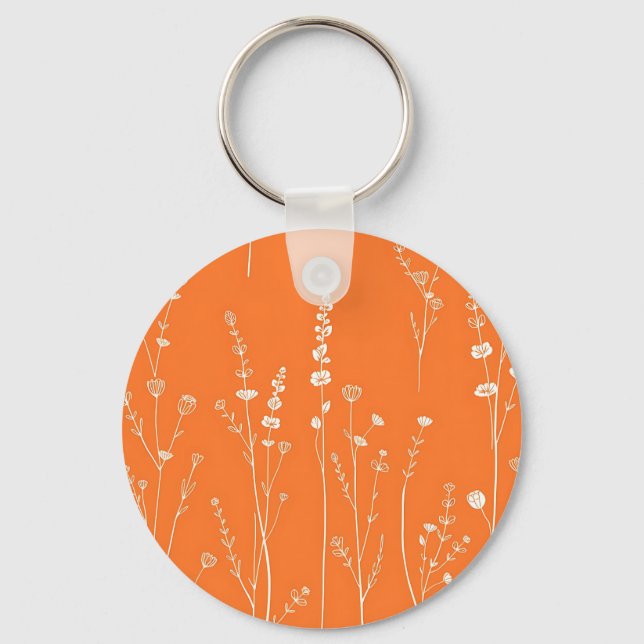 Chaveiro Padrão Mínimo de Flor Silvestre Laranja Queimada (Frente)