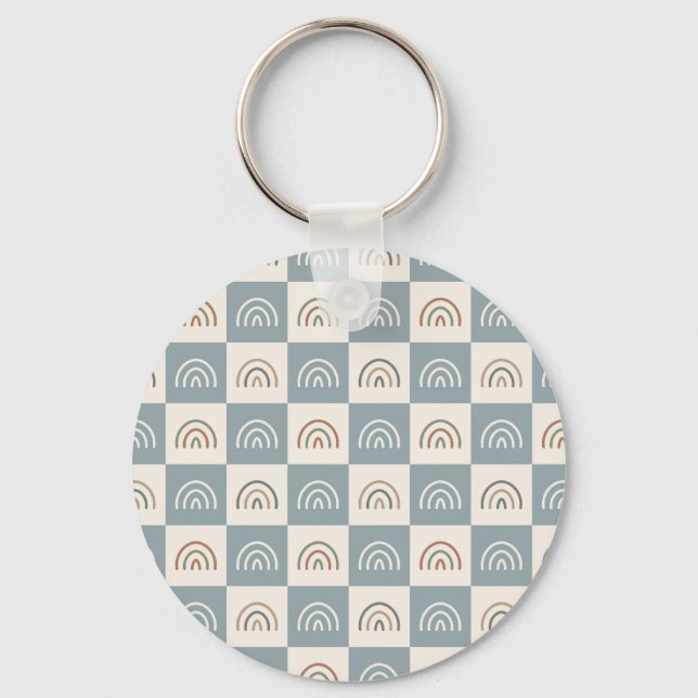Chaveiro Padrão Mínimo Xadrez Boho Arco-íris (Frente)