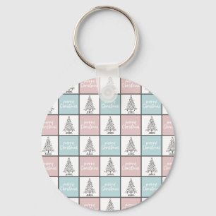 Chaveiro Padrão Moderno do Pastel Azul e Rosa de Natal