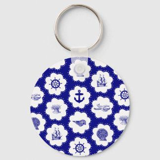 Chaveiro Padrão náutico branco e azul marinho