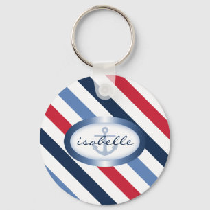 Chaveiro Padrão Náutico Personalizado de Stripe e Âncora